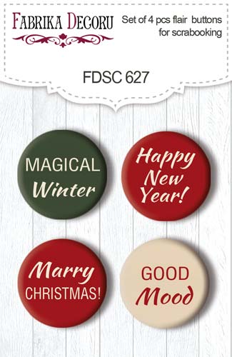 Set of 4pcs flair buttons for scrabooking, Nostalgic Christmas (En), #627