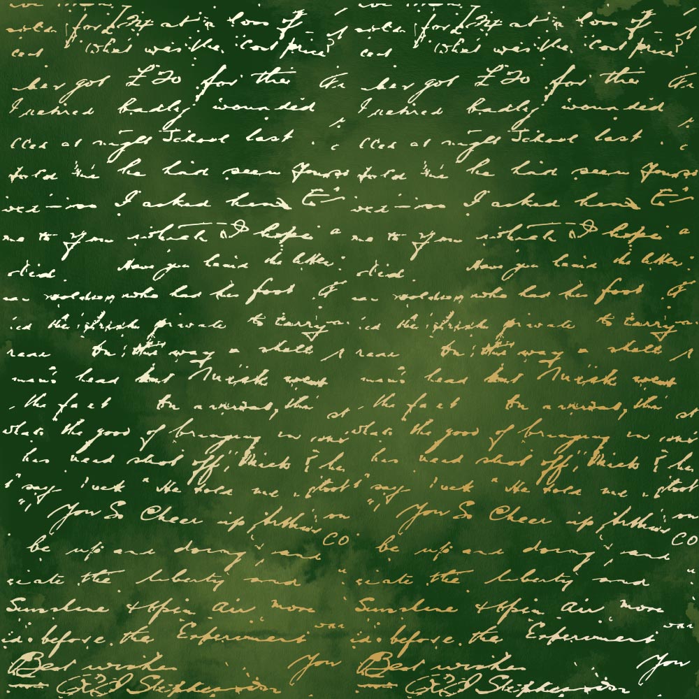 Sheet of single-sided paper with gold foil embossing, pattern "Golden Text Green aquarelle"