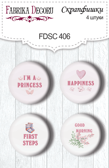 4er Set Flair Buttons zum Scrapbooking My little mousy girl EN #406 - Fabrika Decoru