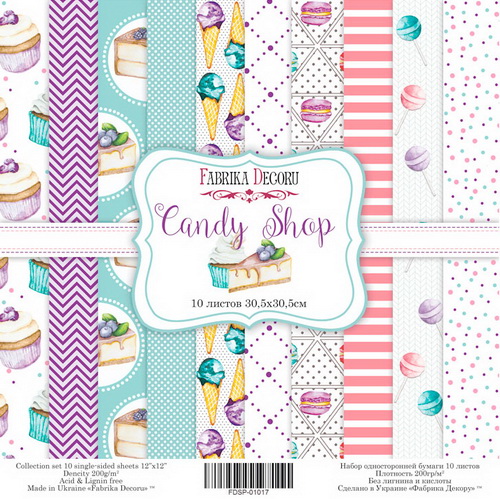 Doppelseitiges Scrapbooking-Papier-Set Candy Shop, 30.5 cm x 30.5cm, 10 Blätter - Fabrika Decoru