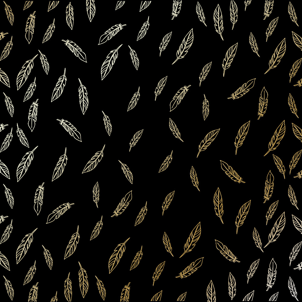 лист односторонней бумаги с фольгированием, дизайн golden feather black, 30,5см х 30,5см