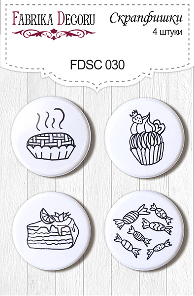 Zestaw 4 ozdobnych buttonów, #030 - Fabrika Decoru