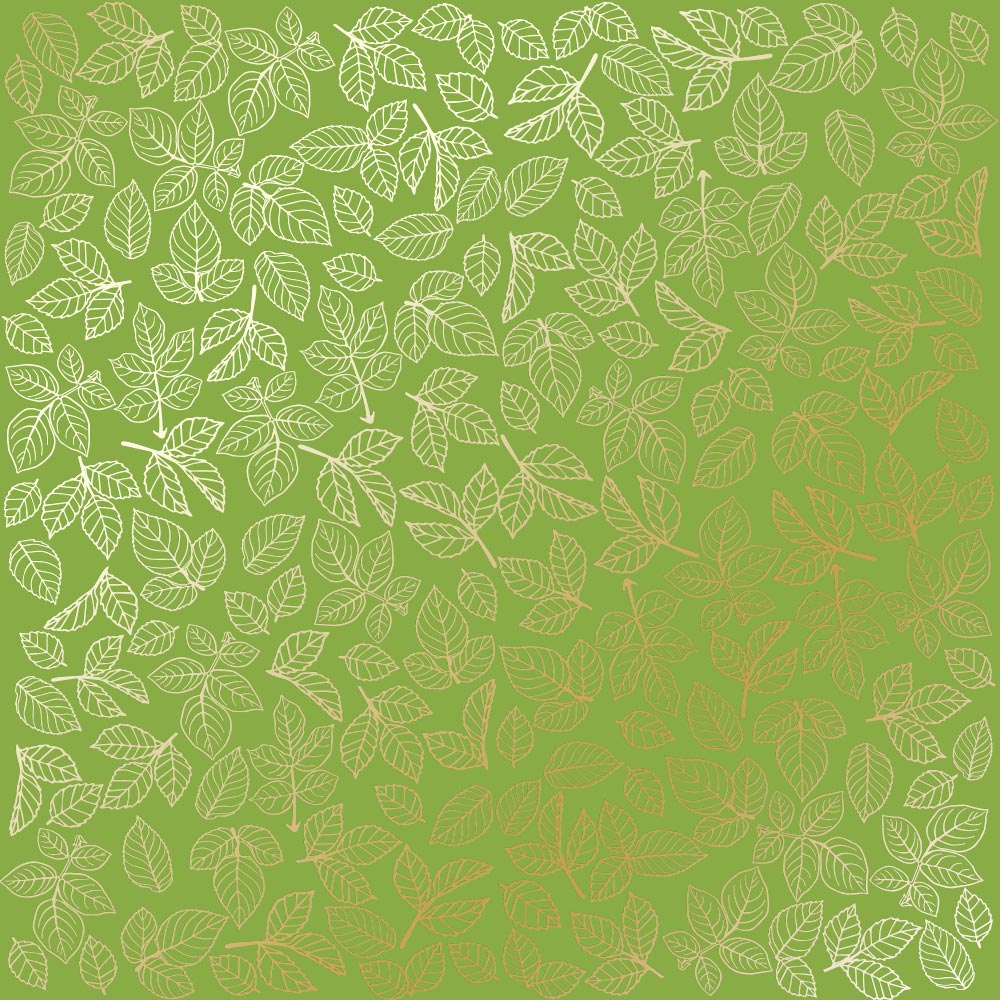 лист односторонней бумаги с фольгированием, дизайн golden rose leaves bright green, 30,5см х 30,5см