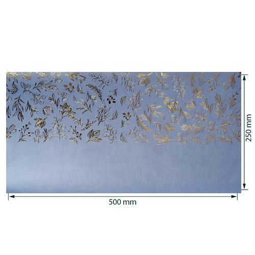 Skóra PU do oprawiania ze złotym tłoczeniem, wzór Złote Gałęzie, kolor Niebiański, 50cm x 25cm - foto 0  - Fabrika Decoru