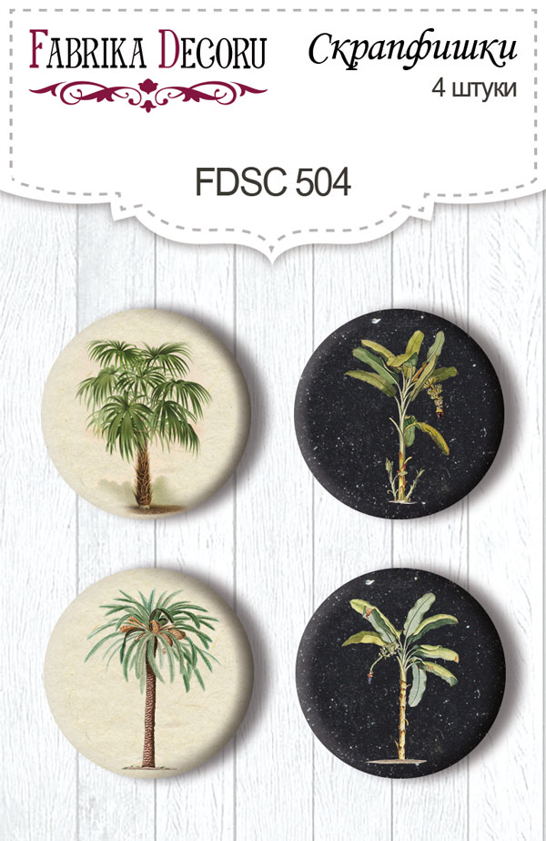 Set mit 4 Flair-Buttons für Scrapbooking Botanik exotisch #504 - Fabrika Decoru
