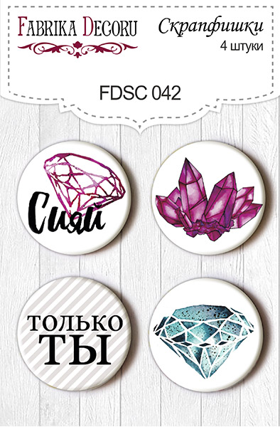 Set mit 4 Flair-Buttons für Scrapbooking #042 - Fabrika Decoru