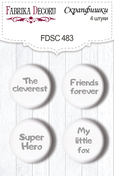 4er Set Flair Buttons zum Scrapbooking Lustiger Fuchsjunge EN #483 - Fabrika Decoru