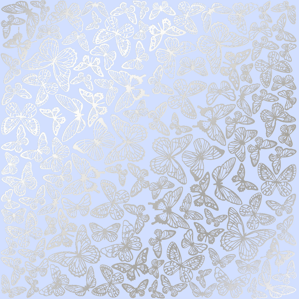 Sheet of single-sided paper embossed with silver foil, pattern Silver Butterflies Purple 12"x12" 