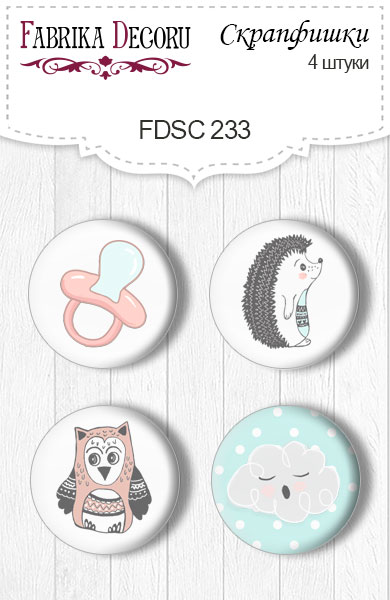 Set mit 4 Flair-Buttons zum Scrapbooking "Scandi Baby Boy 1" #233 - Fabrika Decoru