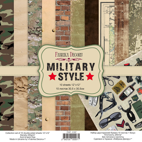 коллекция бумаги для скрапбукинга military style, 30,5 x 30,5 см, 10 листов