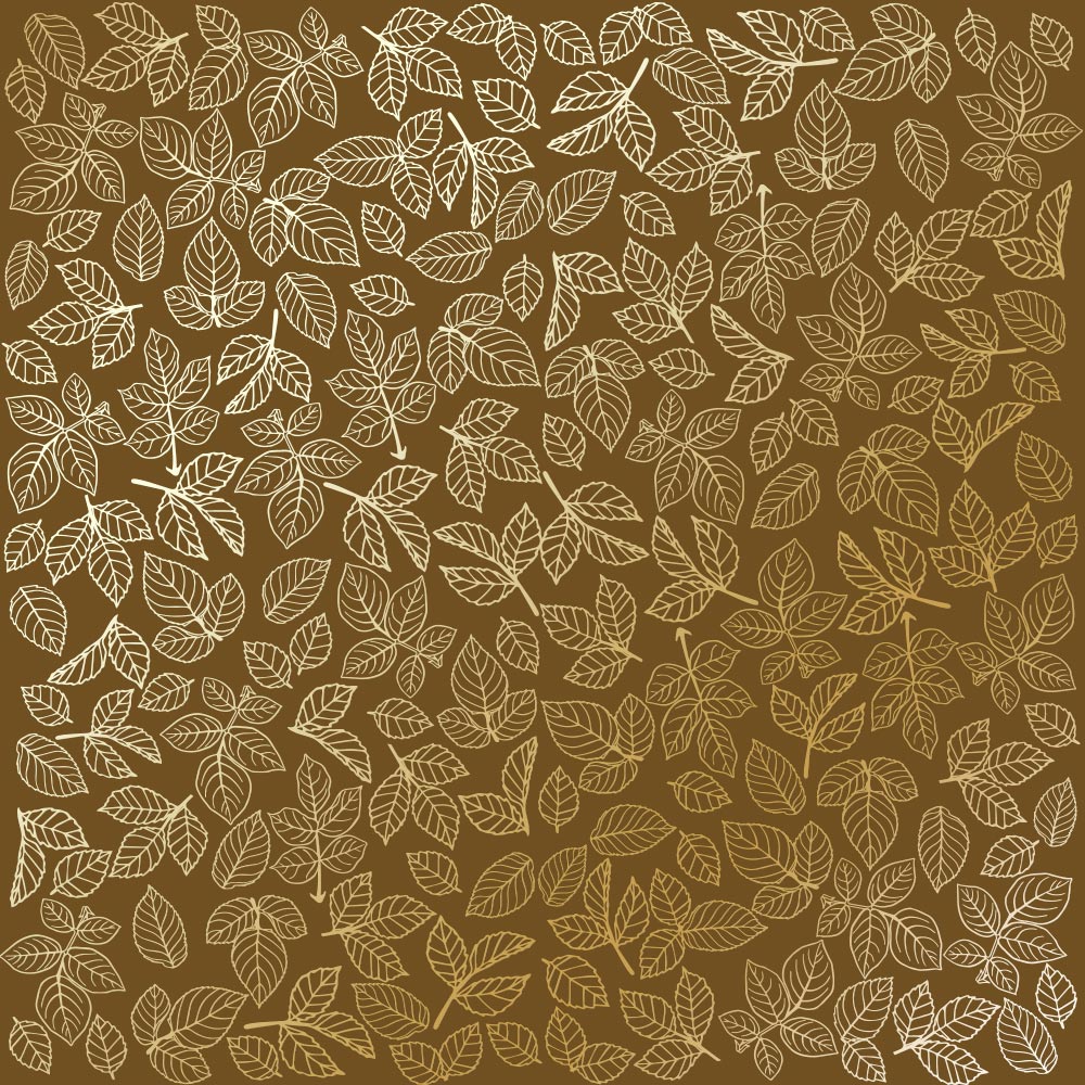 Sheet of single-sided paper with gold foil embossing, pattern "Golden Rose leaves, color Milk chocolate"