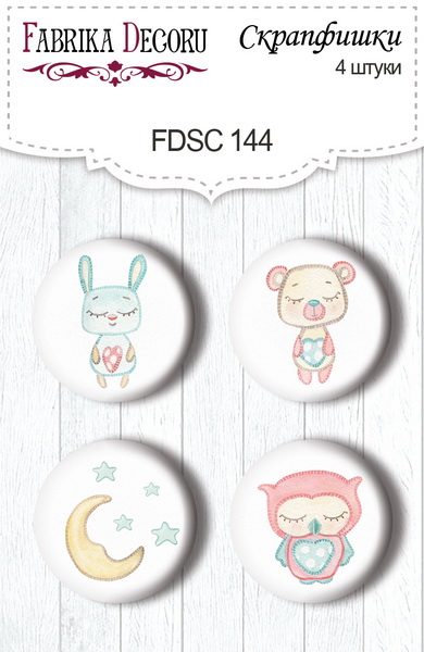 Set mit 4 Flair-Buttons zum Scrapbooking "Sweet Baby Girl 1" #144 - Fabrika Decoru