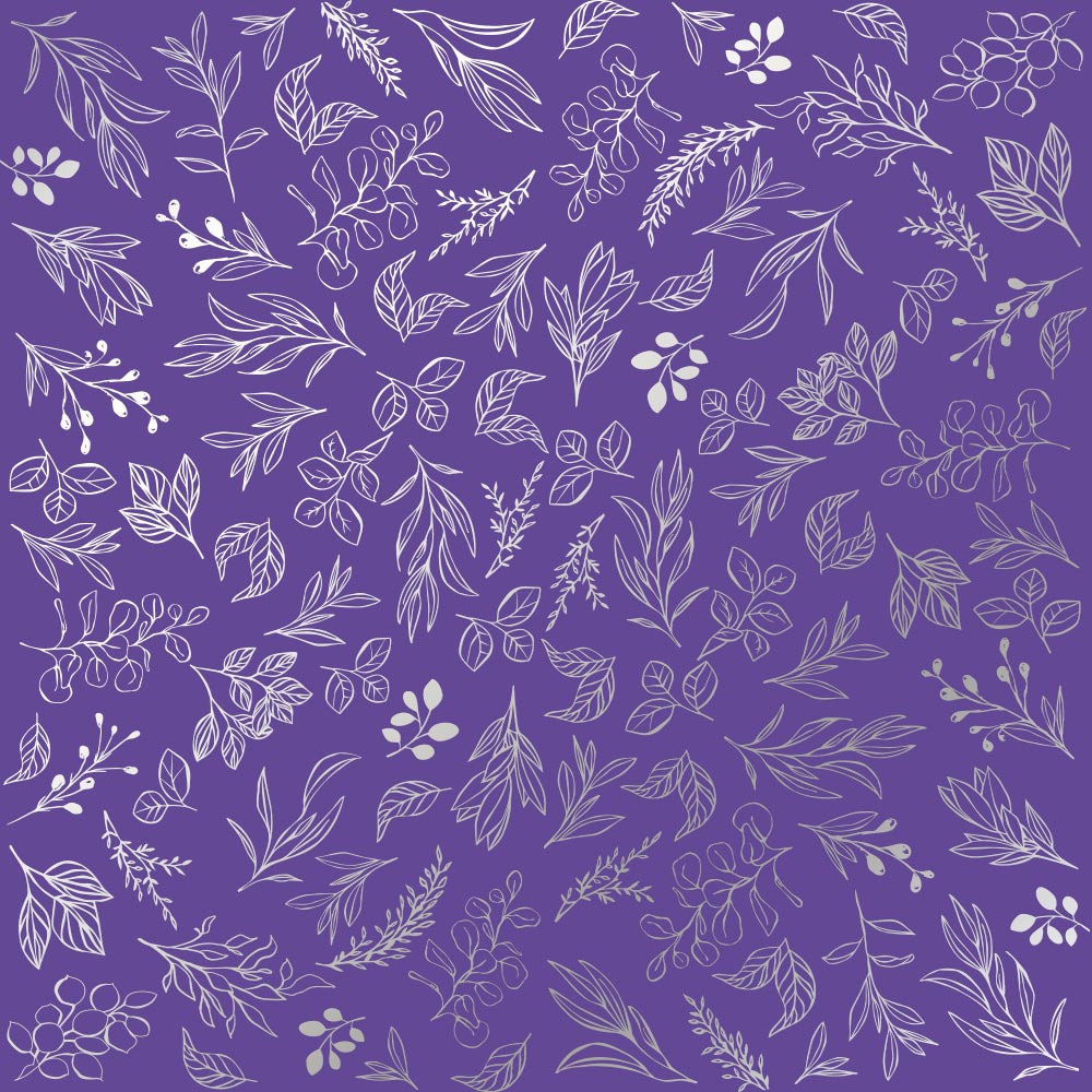 Einseitig bedrucktes Blatt Papier mit Silberfolie, Muster Silver Branches, Farbe Lavendel 12"x12" - Fabrika Decoru