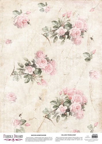 Deco vellum colored sheet Vintage roses, A3 (11,7" х 16,5")