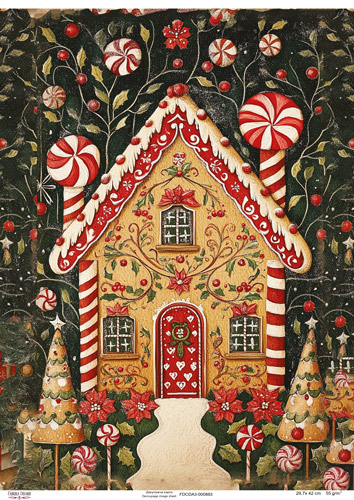 Decoupage Card "Gingerbread House", #0883, 29.7x42cm