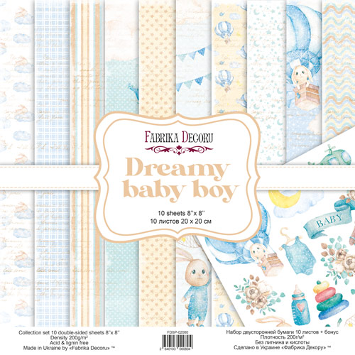 Double-sided scrapbooking paper set  Dreamy baby boy 8"x8", 10 sheets