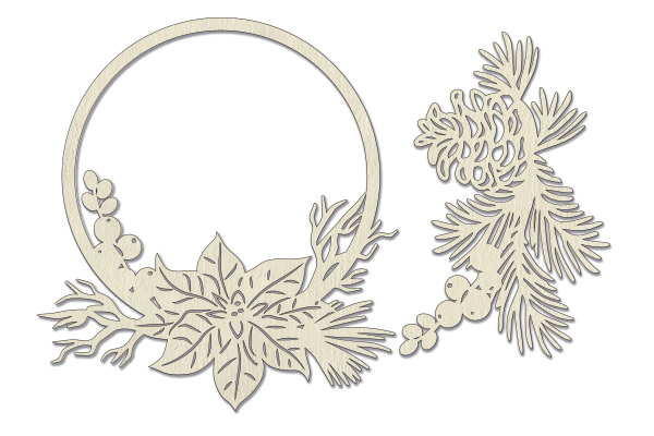 Chipboard embellishments set,  Poinsettia frame #768