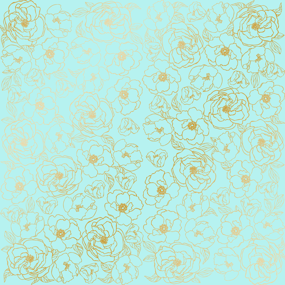 лист односторонней бумаги с фольгированием, дизайн golden pion turquoise, 30,5см х 30,5см