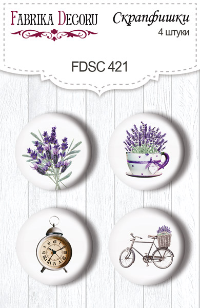 Set mit 4 Flair-Buttons zum Scrabooking Reise in die Provence #421 - Fabrika Decoru