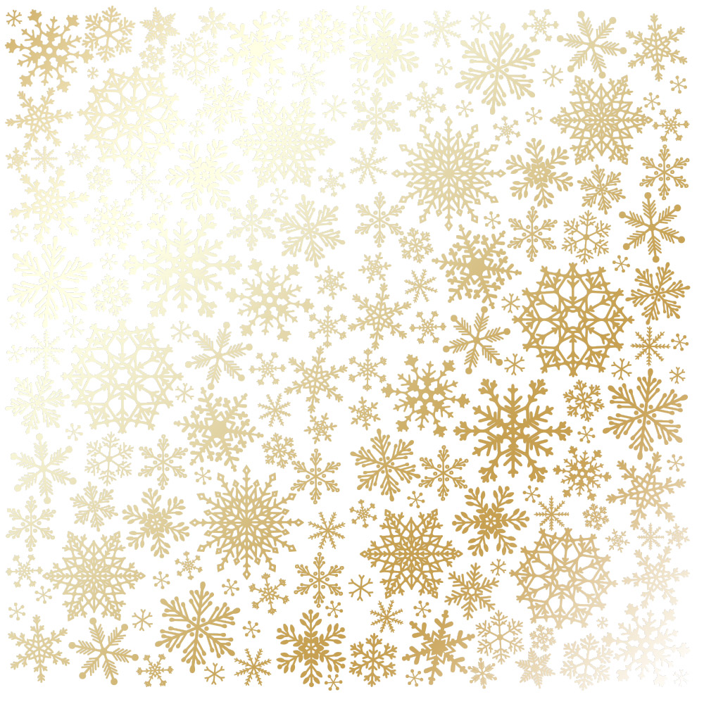 Blatt aus einseitigem Papier mit Goldfolienprägung, Muster Golden Snowflakes White, 12"x12" - Fabrika Decoru