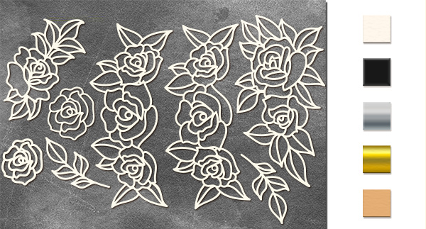  Набор чипбордов Ажурные розы 10х15 см #551 color_Milk