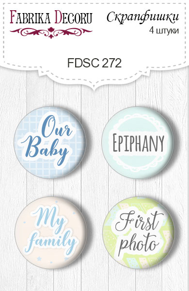 Set mit 4 Flair-Knöpfen zum Scrapbooking „Puffy Fluffy Boy“ EN #272 - Fabrika Decoru