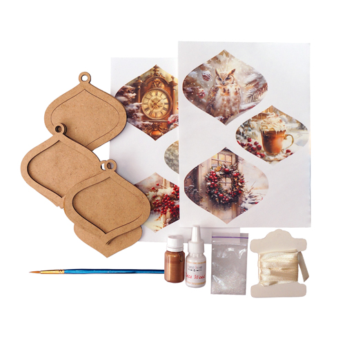 DIY wooden set “Cozy Winter” for making 3 Christmas tree decorations, #054 - foto 0