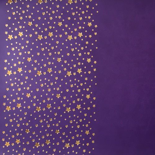 Отрез кожзама с тиснением золотой фольгой, дизайн Golden Stars Violet, 50см х 25см - Фото 1
