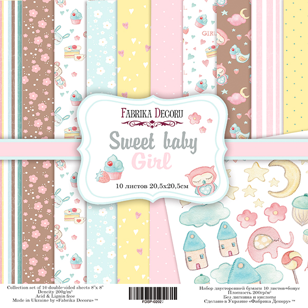 Doppelseitiges Scrapbooking-Papier-Set Süßes Baby, 20 x 20 cm, 10 Blätter - Fabrika Decoru