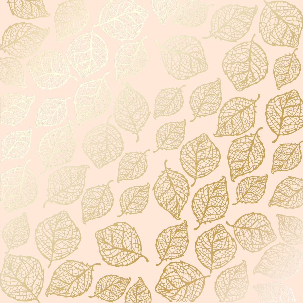 Sheet of single-sided paper with gold foil embossing, pattern Golden Delicate Leaves Beige, 12"x12"