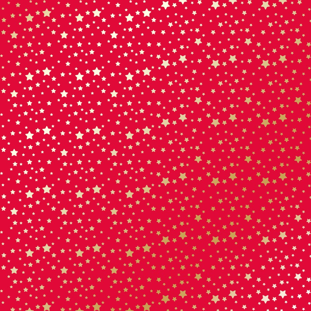 Sheet of single-sided paper with gold foil embossing, pattern Golden stars, color Poppy red, 12"x12"