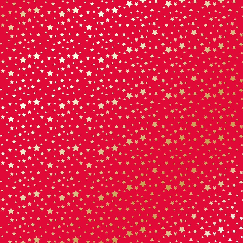 Sheet of single-sided paper with gold foil embossing, pattern Golden stars, color Poppy red, 12"x12"