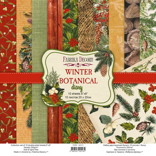 Doppelseitiges Scrapbooking-Papierset Botanisches Wintertagebuch, 20 x 20 cm, 10 Blatt - Fabrika Decoru