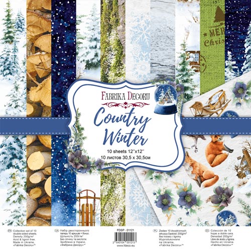 Double-sided scrapbooking paper set Country winter 12"x12" 10 sheets