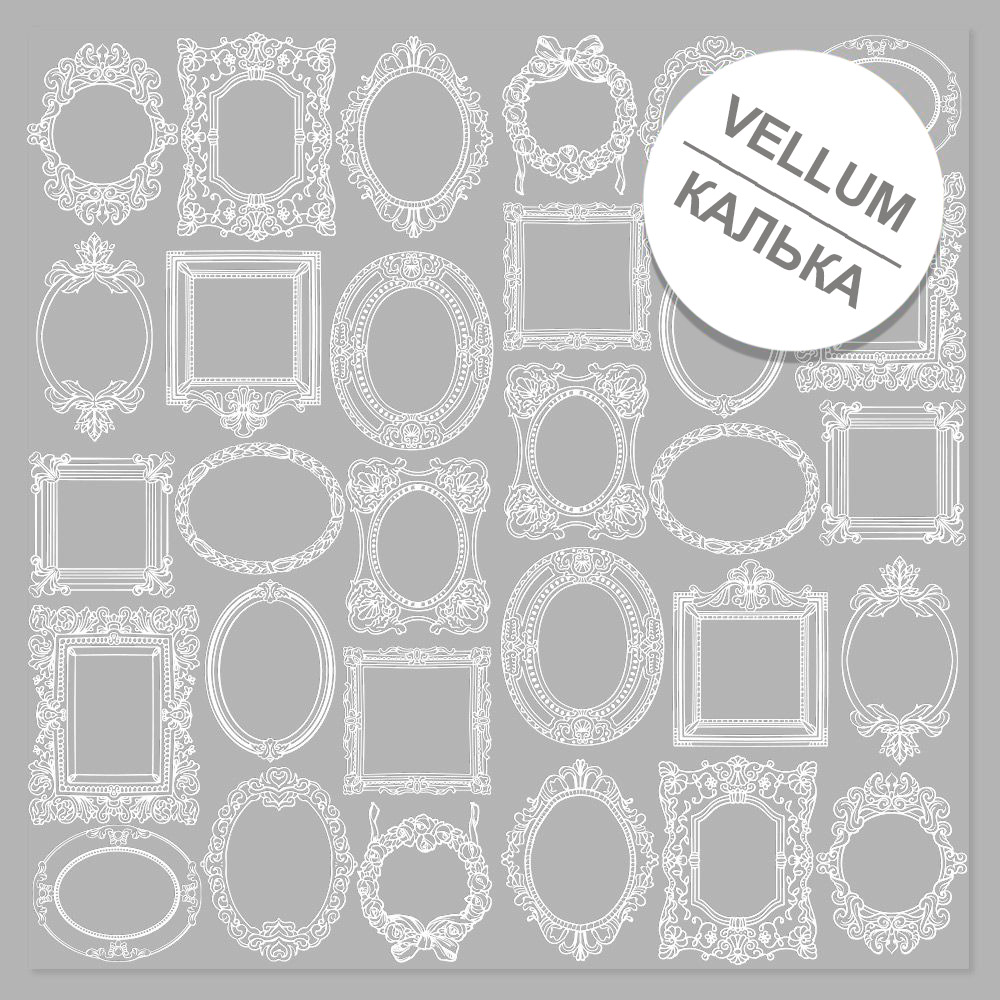 Vellum sheet with white pattern "White Frames" 12"x12"