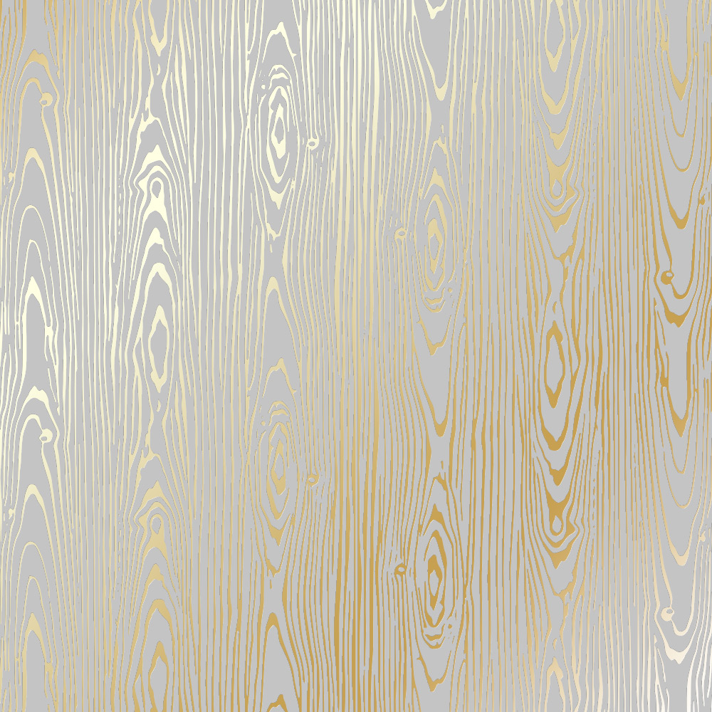 Sheet of single-sided paper with gold foil embossing, pattern Golden Wood Texture Gray, 12"x12"