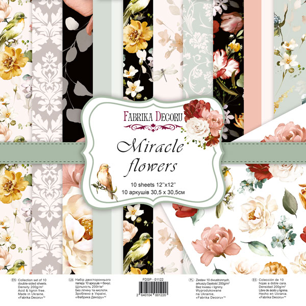 Doppelseitig Scrapbooking Papiere Satz Miracle Flowers, 30.5 cm x 30.5 cm, 10 Blätter - Fabrika Decoru