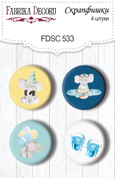 Set mit 4 Flair-Knöpfen zum Scrapbooking My cute Baby Elephant Boy #533 - Fabrika Decoru