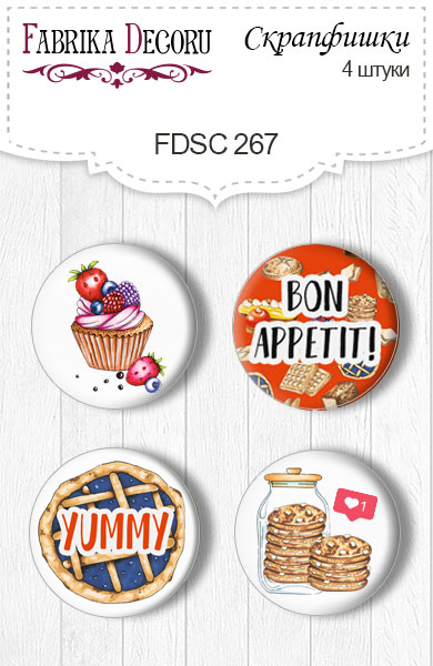 Set mit 4 Flair-Knöpfen zum Scrapbooking „Soul Kitchen 1“ EN #267 - Fabrika Decoru