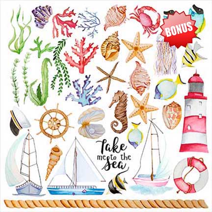 Double-sided scrapbooking paper set  Sea Breeze 8"x8", 10 sheets - foto 8