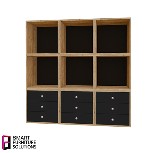 Schrank mit 3 Schubladen, Korpus Eiche Kraft, Fronten Schwarze, 400mm x 400mm x 400mm - foto 5  - Fabrika Decoru