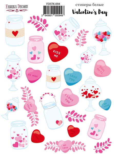 Zestaw naklejek, 26 szt, "Valentines day "  #094 - Fabrika Decoru