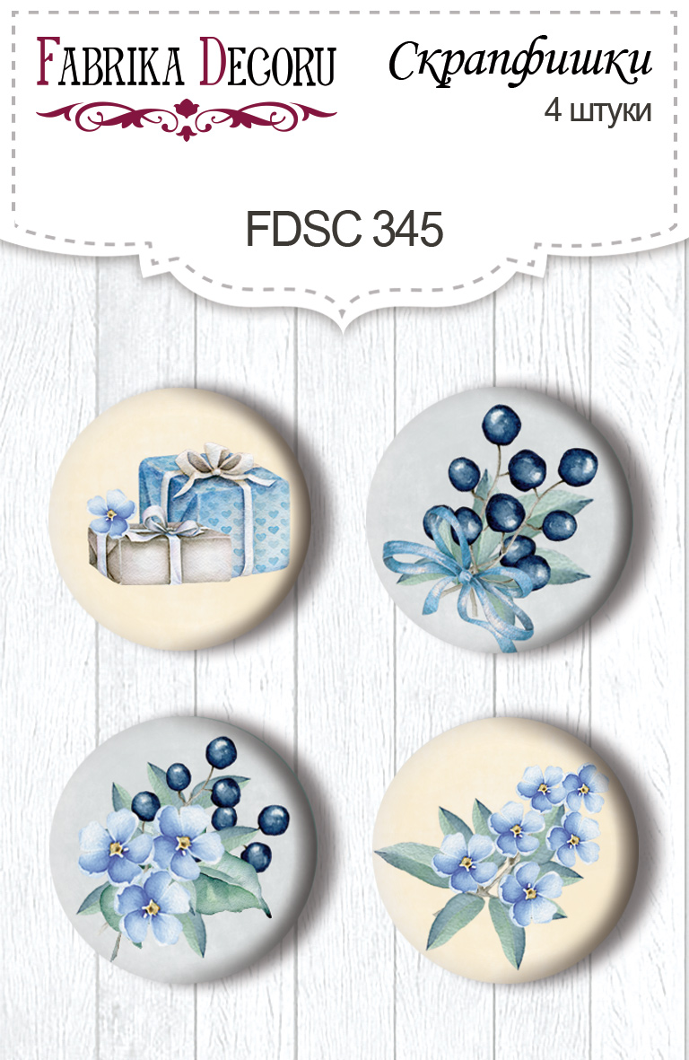 Set mit 4 Flair-Knöpfen zum Scrapbooking "Shabby Baby Boy Redesign" #345 - Fabrika Decoru