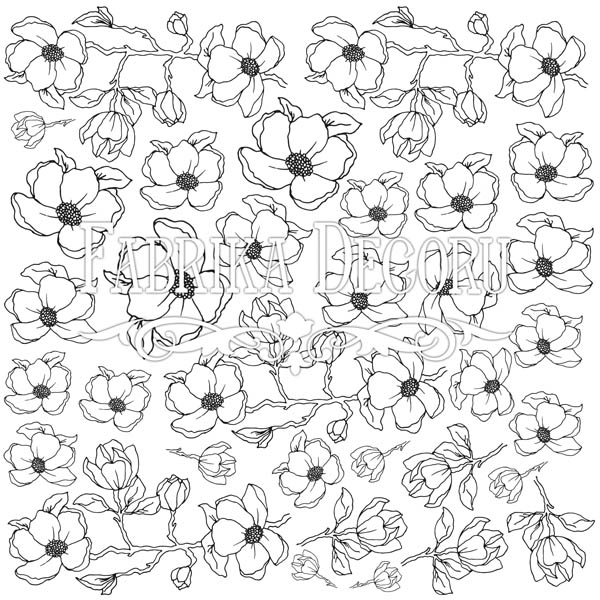 Blatt Papier 12"x12" zum Ausmalen mit Markern, Magnolienhimmel - Fabrika Decoru