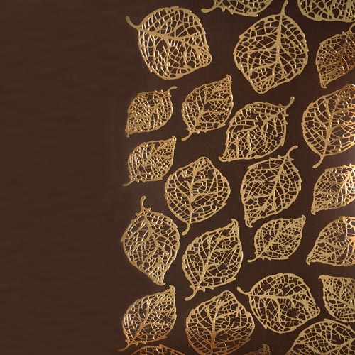 Piece of PU leather for bookbinding with gold pattern Golden Leaves Chocolate, 50cm x 25cm - foto 1