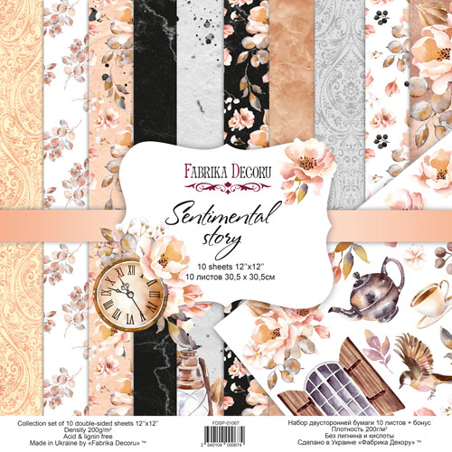 Doppelseitig Scrapbooking Papiere Satz Sentimental Story, 30.5 cm x 30.5cm, 10 Blätter - Fabrika Decoru