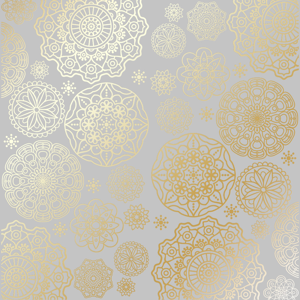 Blatt aus einseitig bedrucktem Papier mit Goldfolienprägung, Muster Golden Napkins Grey, 12"x12" - Fabrika Decoru