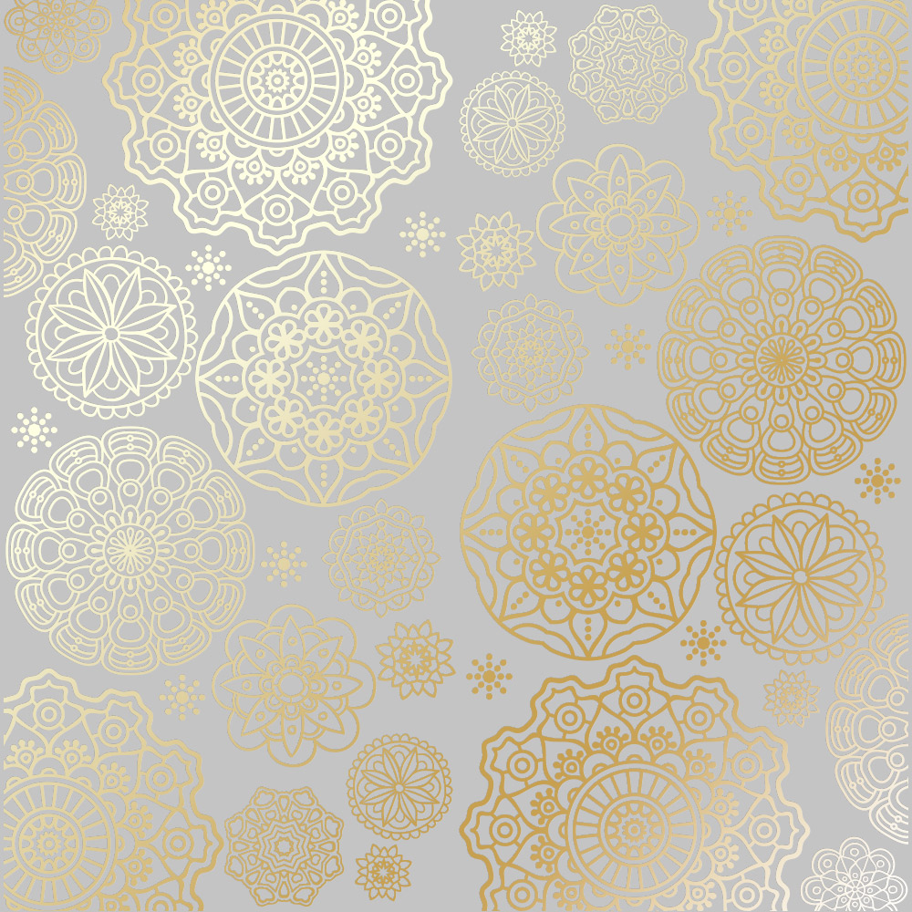 Sheet of single-sided paper with gold foil embossing, pattern Golden Napkins Gray, 12"x12" 