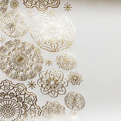 Piece of PU leather with gold stamping, pattern Golden Napkins White, 50cm x 25cm - foto 1