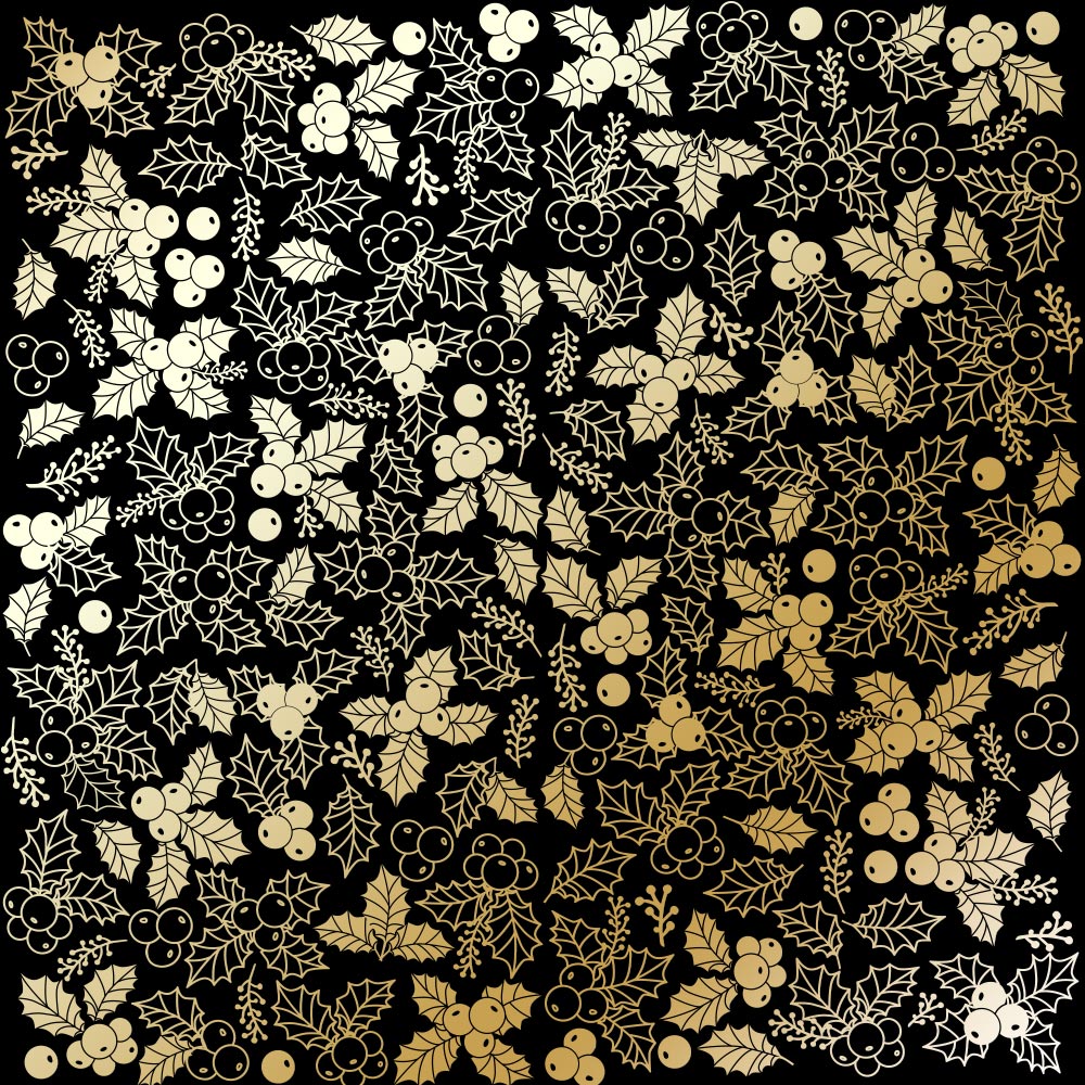 Arkusz papieru jednostronnego wytłaczanego złotą folią, wzór Golden Winterberries, Kraft 30,5х30,5cm - Fabrika Decoru